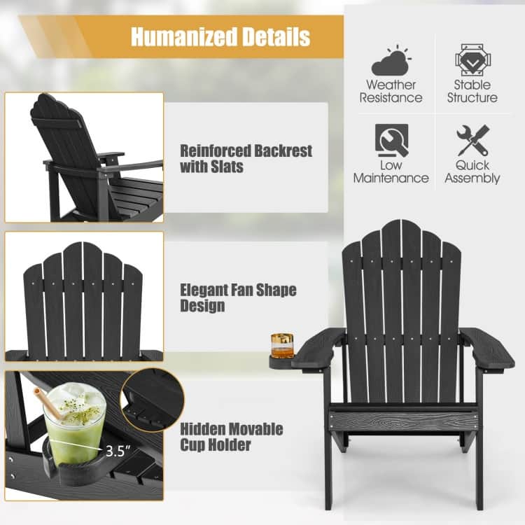 Weather Resistant HIPS Outdoor Adirondack Chair with Cup Holder - 33.4" x 30" x 37"