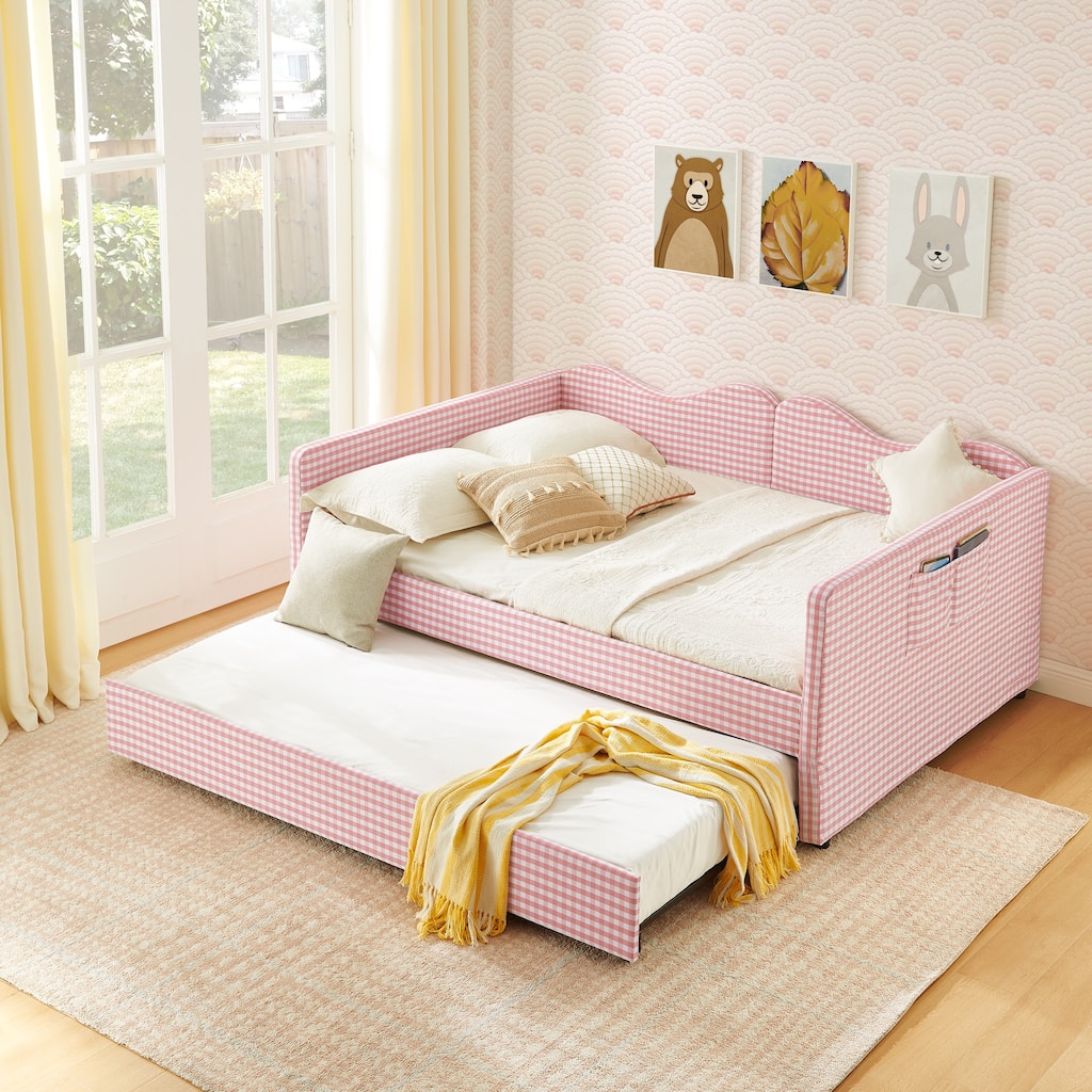 Daybed,Gingham Upholstered Daybed Equipped