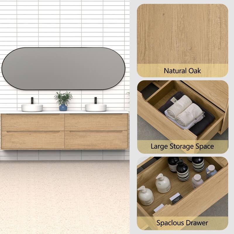 84" Solid Wood Bathroom Vanity with White Quartz Countertop Ceramic Vessel Sink