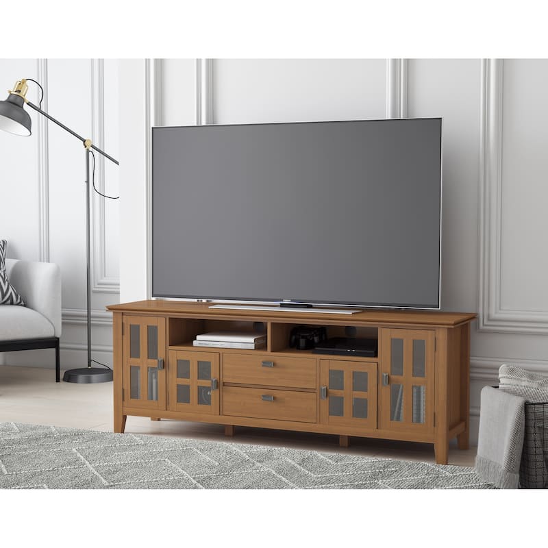 WYNDENHALL Stratford SOLID WOOD 72" Wide TV Media Stand For TVs up to 80" - Honey Brown