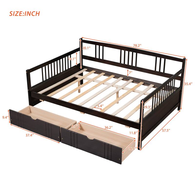 Multi-functional Solid Wood Daybed with Two Drawers, Full Size
