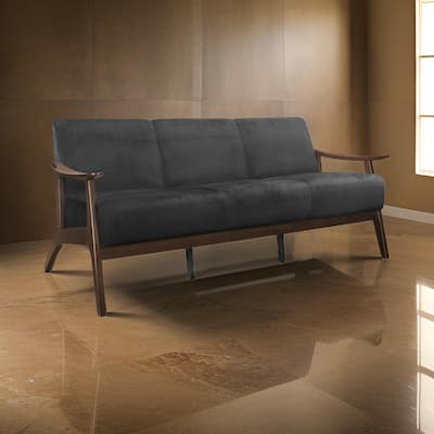 Rica 73 Inch Sofa, Soft Dark Gray Velvet, Walnut Brown Solid Rubberwood