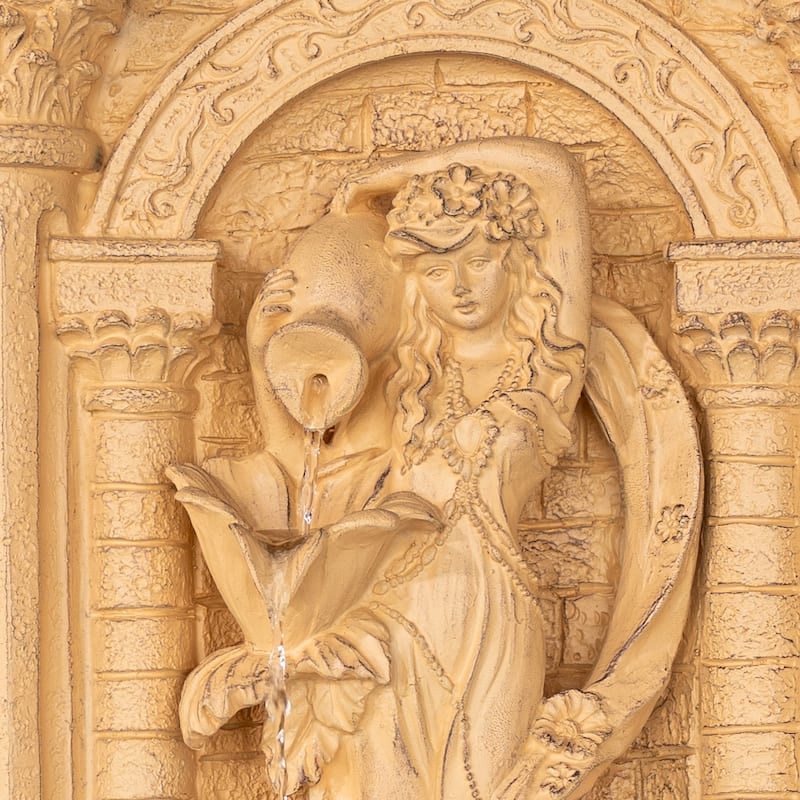 XBrand 30.3" Solar Pot Fountain, Tall Brown Maiden Holding Pot Wall Fountain, Outdoor Water Fountain, Polyresin