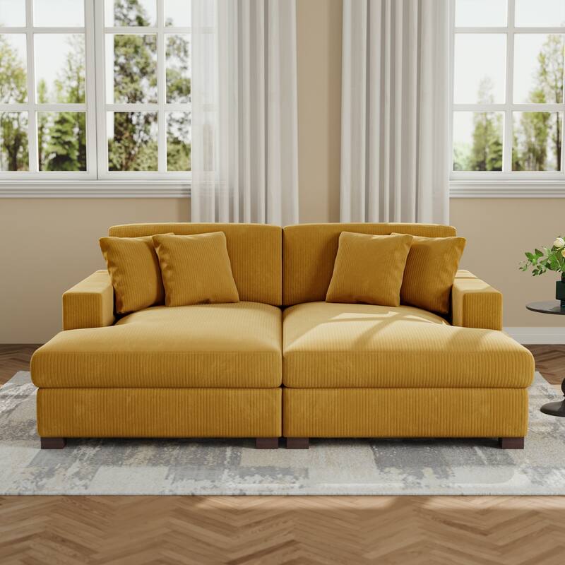 Upholstered Oversized Modular Sectional Sofa Set Corduroy Sleeper Sofa With Chaise