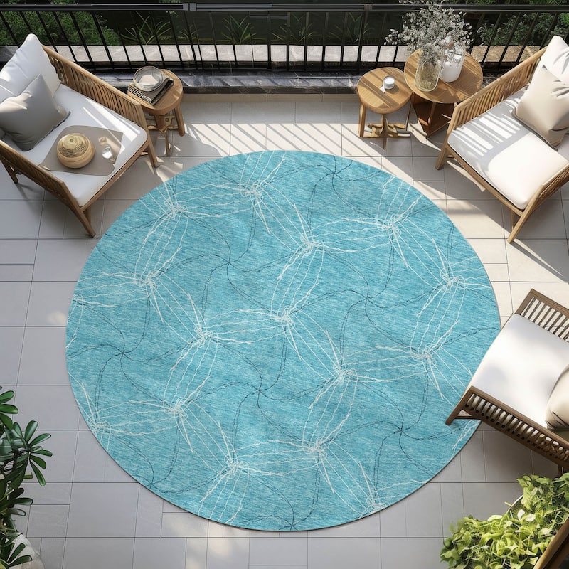 Machine Washable Indoor/ Outdoor Abstract Contemporary Chantille Rug - Aqua - 8' x 8'