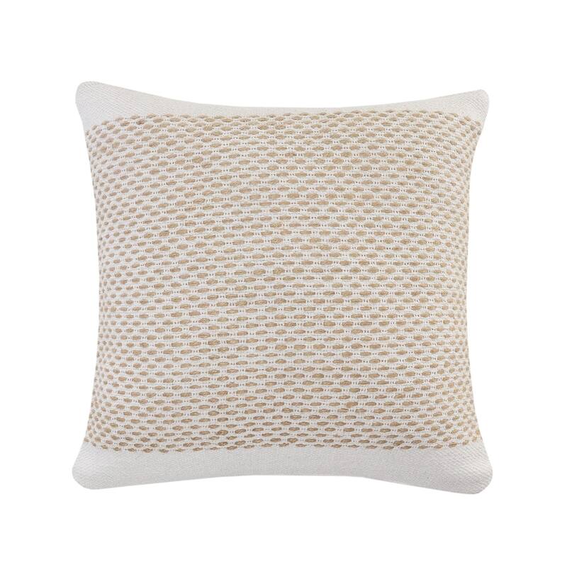 20" Ivory and Tan Interwoven Bordered Square Throw Pillow