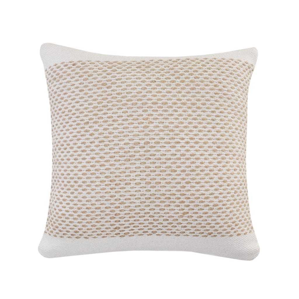 20" Ivory and Tan Interwoven Bordered Square Throw Pillow