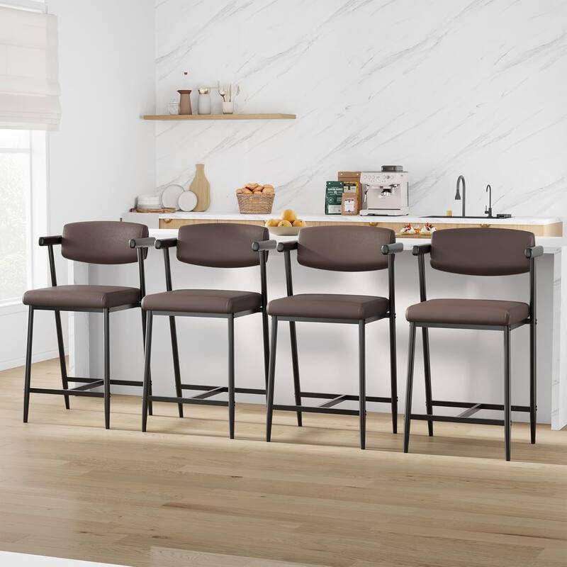 4 Pcs Counter Height Bar Stools Set for Kitchen Islands, Counter Bars - Brown