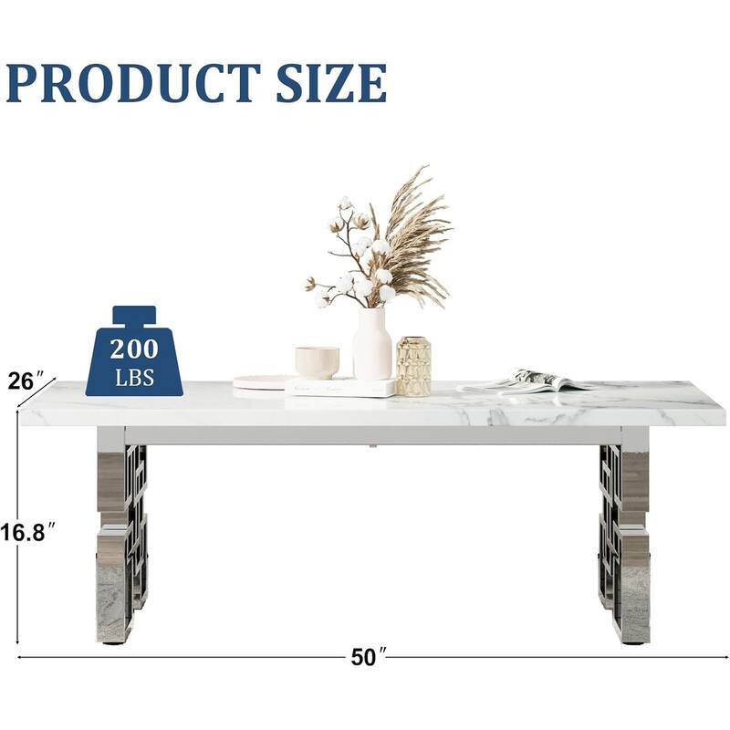 Faux Marble Coffee Table with Metal Legs for Living Room Office