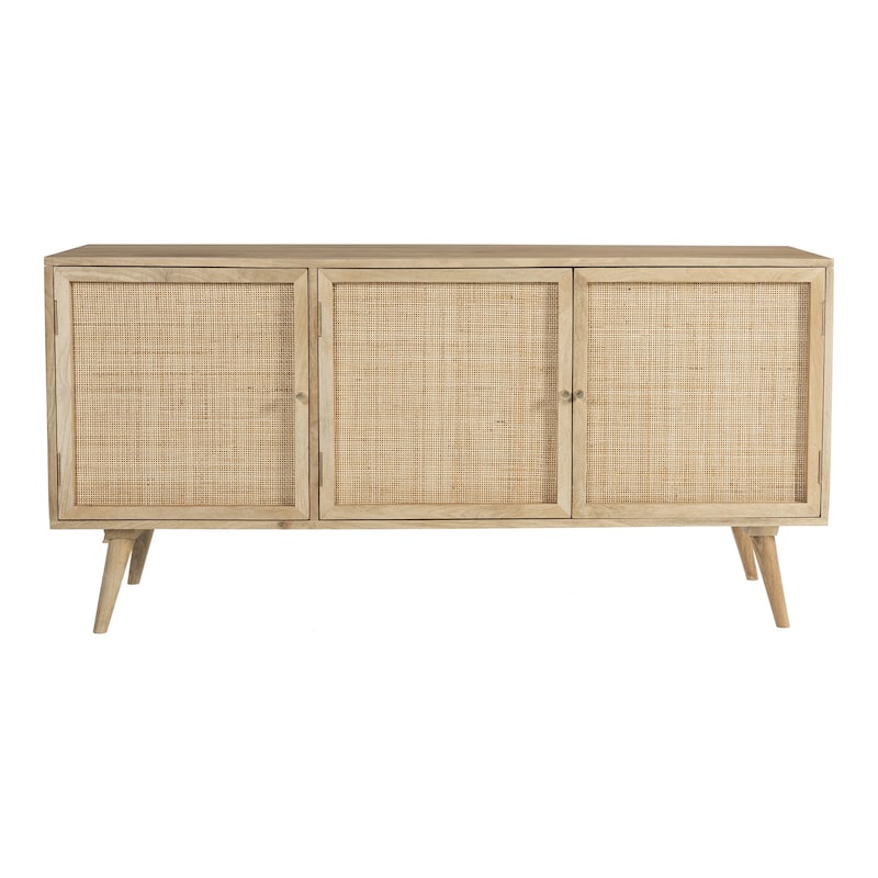 Glenda Three-Door Solid Wood with Natural Cane Sideboard