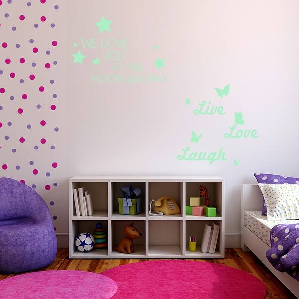 slide 2 of 6, Walplus Glow In The Dark Wall Sticker Live Love Laugh Stars Room Decor