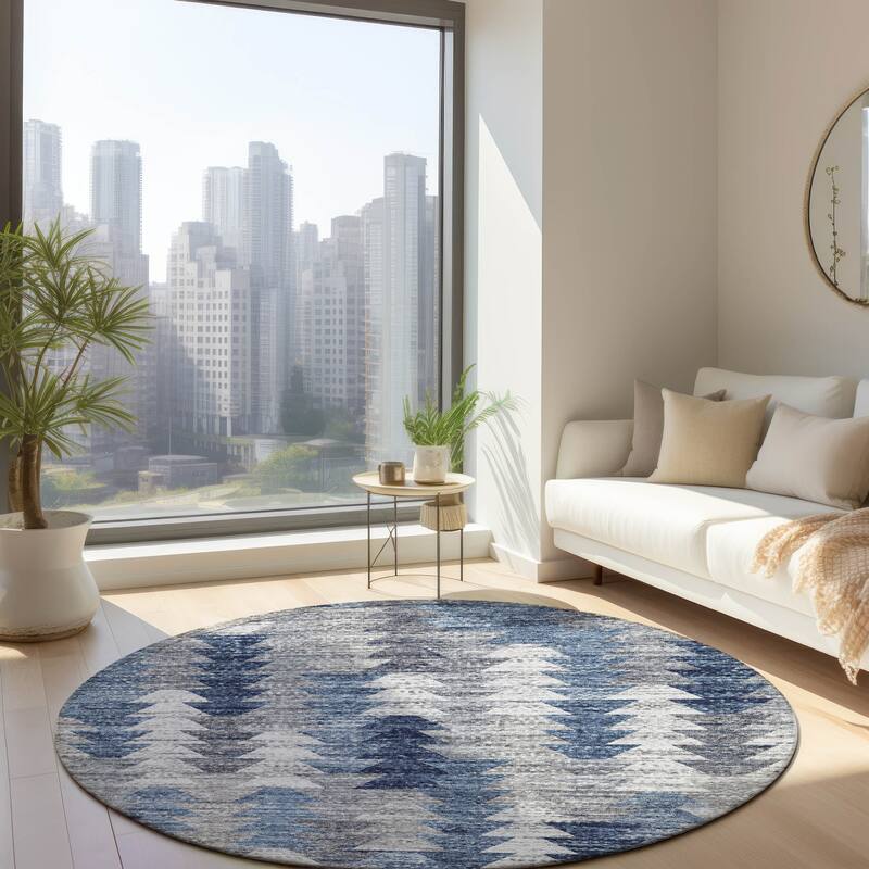Machine Washable Indoor/ Outdoor Chantille Modern Moroccan Boho Rug - Blue - 8' x 8'