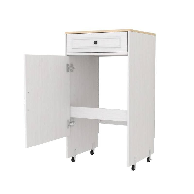 Modern Antique White MDF Storage Rack with Doors and Drawers，Wheels for Living Room