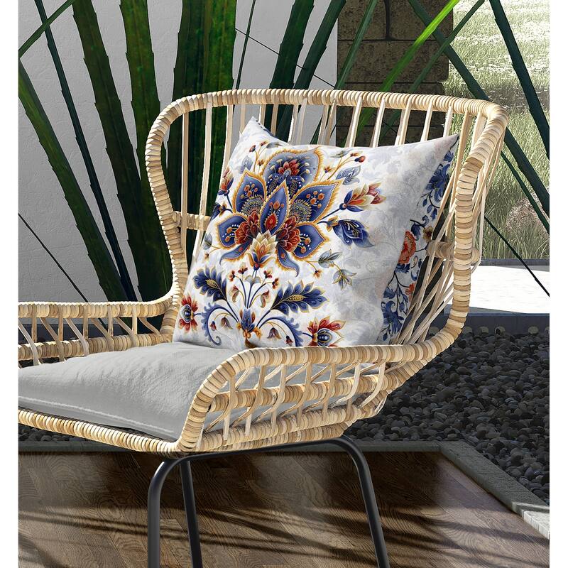 Paisley Petal Melody Indoor/Outdoor Reversible Throw Pillow Blue and Orange