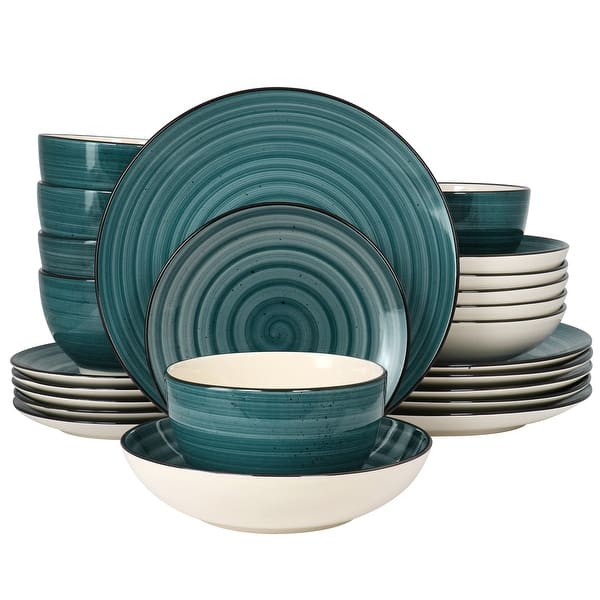 slide 2 of 7, Elama Gia 24 Piece Round Stoneware Dinnerware Set in Dark Green