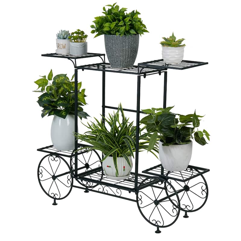 Metal Plant Stand 6 Tiered Garden Planter Stand Ladder Shelf Black