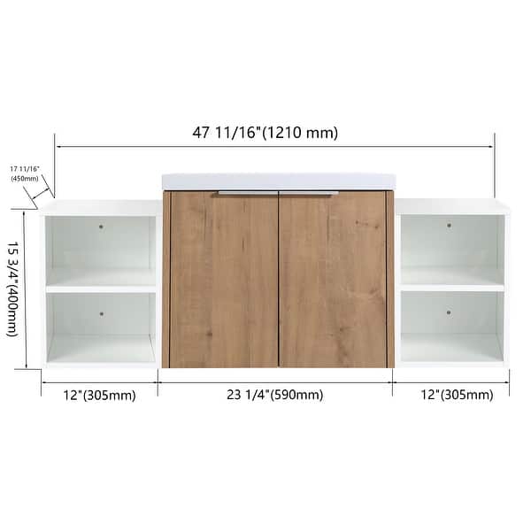 dimension image slide 8 of 16, BNK 12/24/36/48/60 Inch Wall-Mounted Bathroom Vanity, Bathroom Cabinet with Doors or Side Shelves