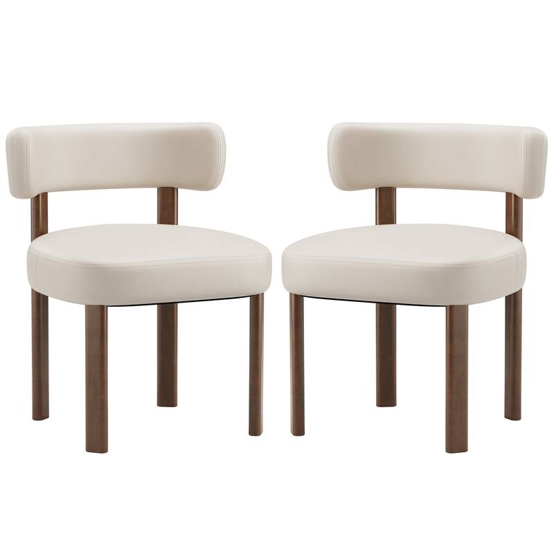 Modern Upholstered Dining Chairs with Solid Wood Legs Ergonomic Backrest - Set of 2 - Beige - Set of 2