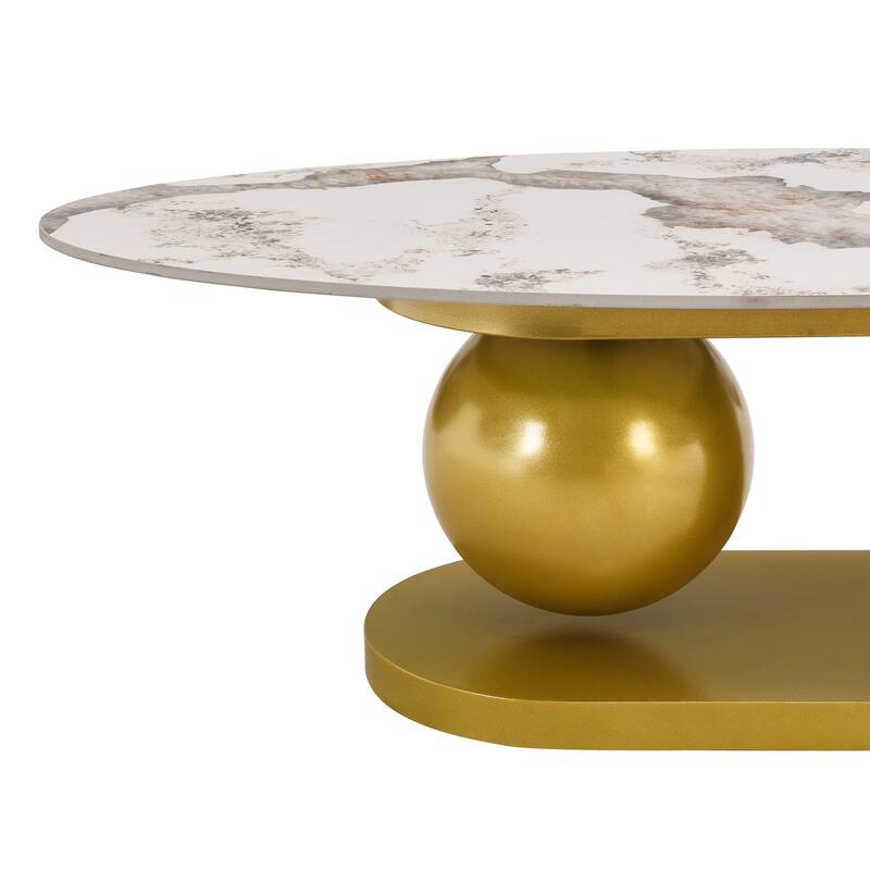 47.2" Modern Oval Coffee Table with Marble Pattern Top and Gold Stainless Steel Base