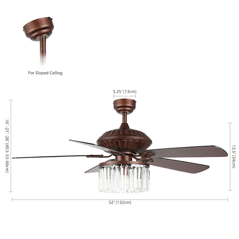 SAFAVIEH Laurila 3Lt 52" Ceiling Fan - 52" W x 52" D x 16"-21"-26" H
