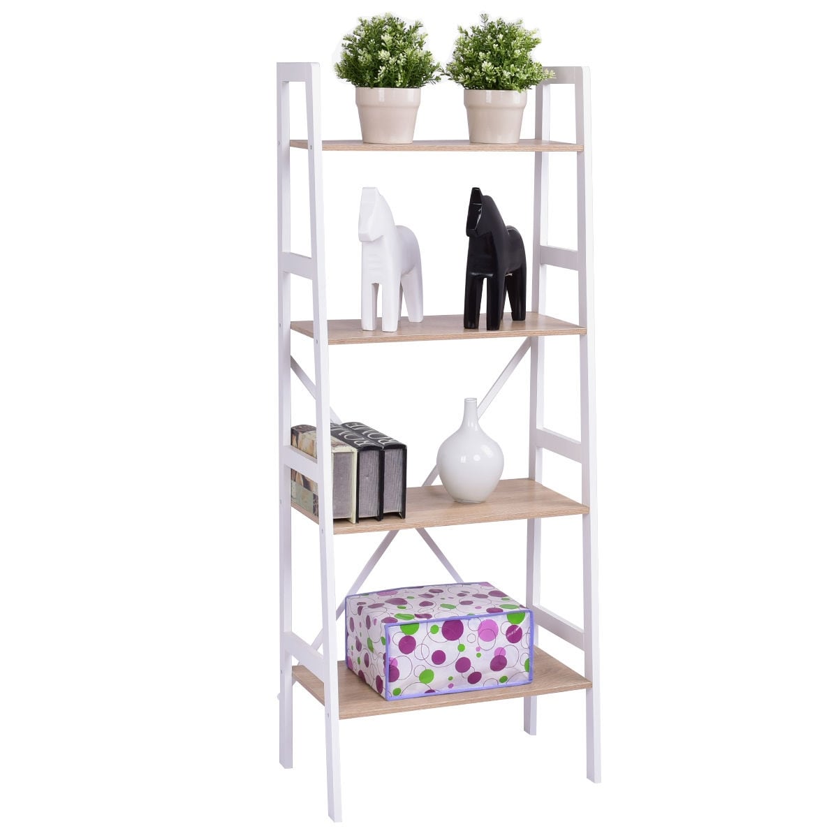 4 Tier Ladder Wall Stand Display Bookshelf Bookcase Storage Shelves Book Rack