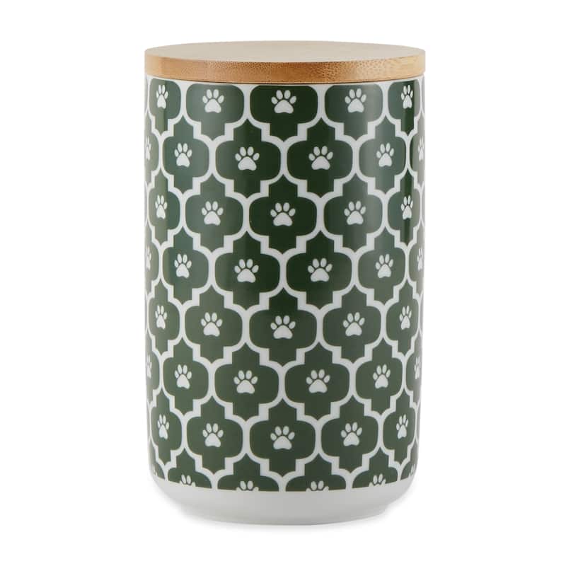 Bone Dry Paw Lattice Print Ceramic Treat Canister - Hunter Green