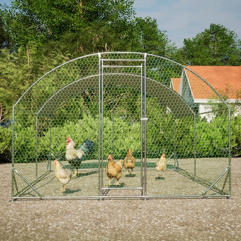 Large Walk-In Metal Chicken Coop – Dome-Shaped Poultry Run with Waterproof & UV-Resistant Cover, Heavy-Duty 1" Tube Frame .