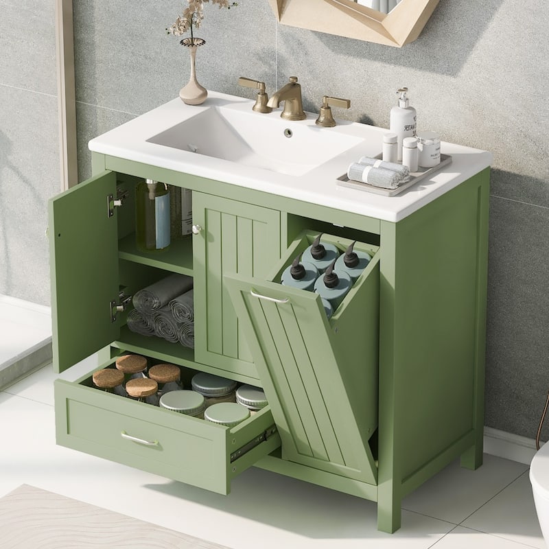 Solid Wood 36 in.W Bathroom Vanity Cabinet with Flip Drawer