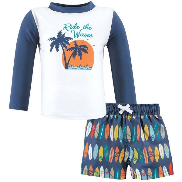 slide 1 of 1, Hudson Baby Boys Swim Rashguard Set, Ride The Waves 12-18 Months - Ride The Waves