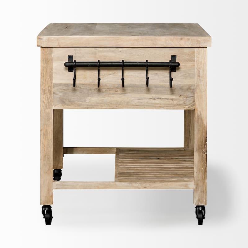 Columbia II Light Brown Base w/Black Iron, Rolling Kitchen Island - 46"W x 32"D x 36"H
