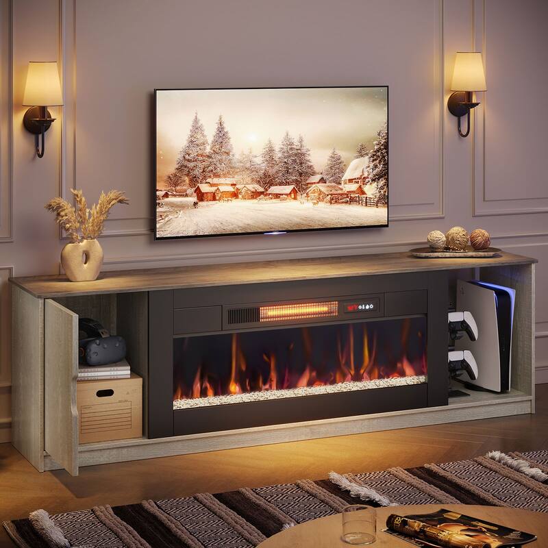 70" TV Stand with 36" Electric Fireplace, Modern Led Electirc Fireplace TV Stand fits TV up to 75 in.with Storage Cabinet