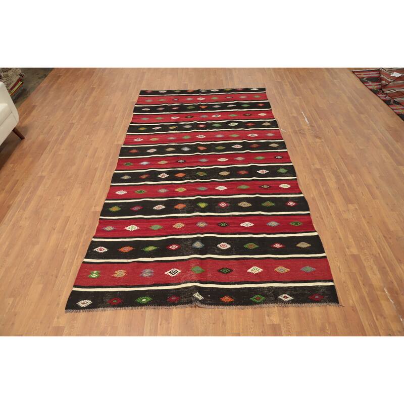 Hand Woven Oriental 100% Wool Carpet Southwestern Tribal Multi-Colored Kilim Area Rug - 10' 3'' X 5' 6''