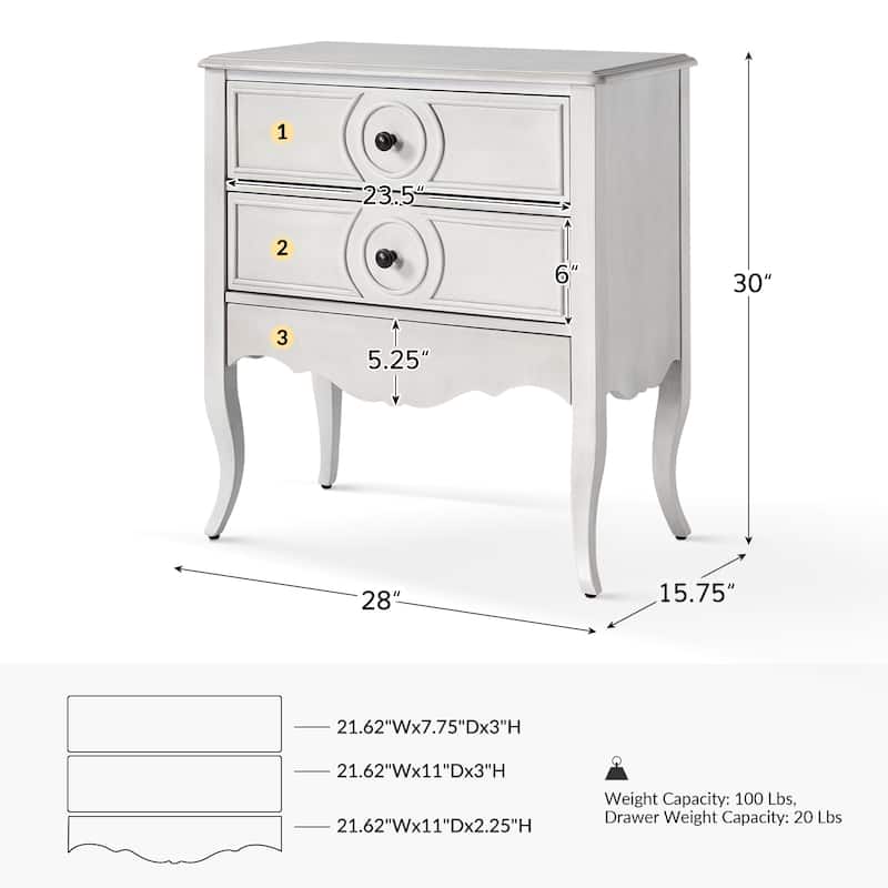 Sidney Traditional 3-Drawer Nightstand with Built-In Outlets and USB by HULALA HOME