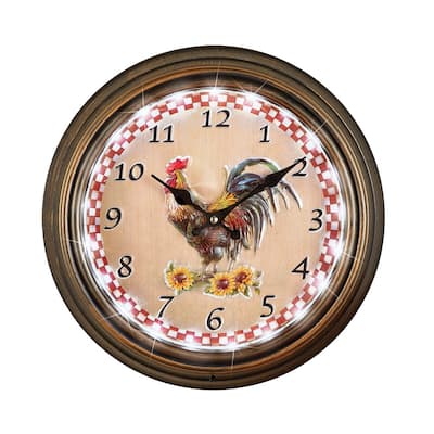 Lighted Rooster Wall Clock with Remote Control - 13.500 x 13.500 x 4.100