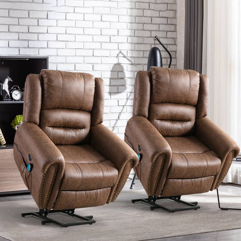 Breathable Rivet Power Lift Recliner Chair with Massage,Heat and USB Port