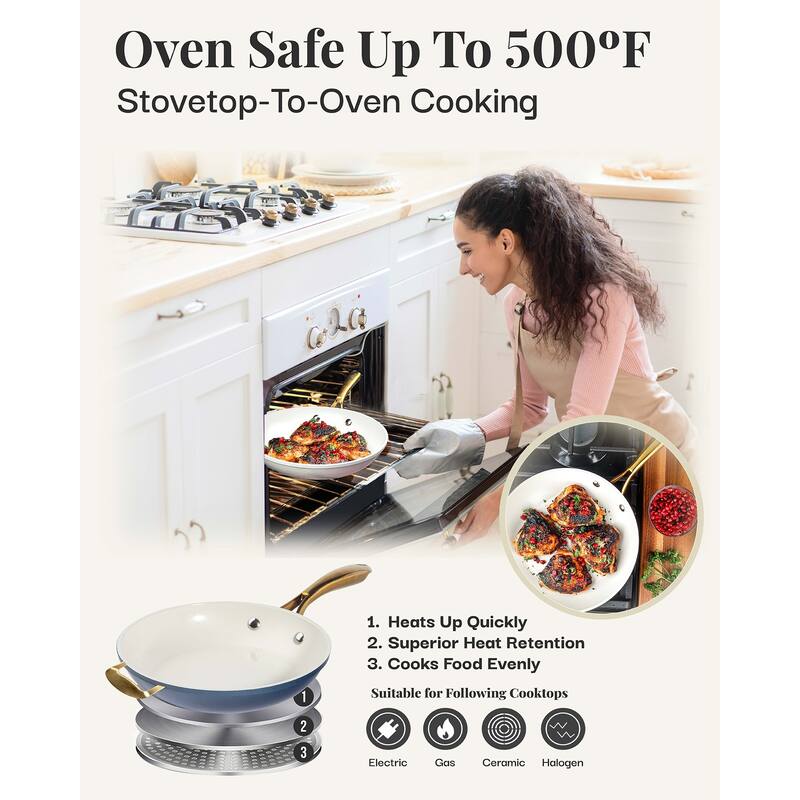 Gotham Steel Navy 14” Nonstick Frying Pan Skillet with Helper Handle and Gold Stay Cool Handle