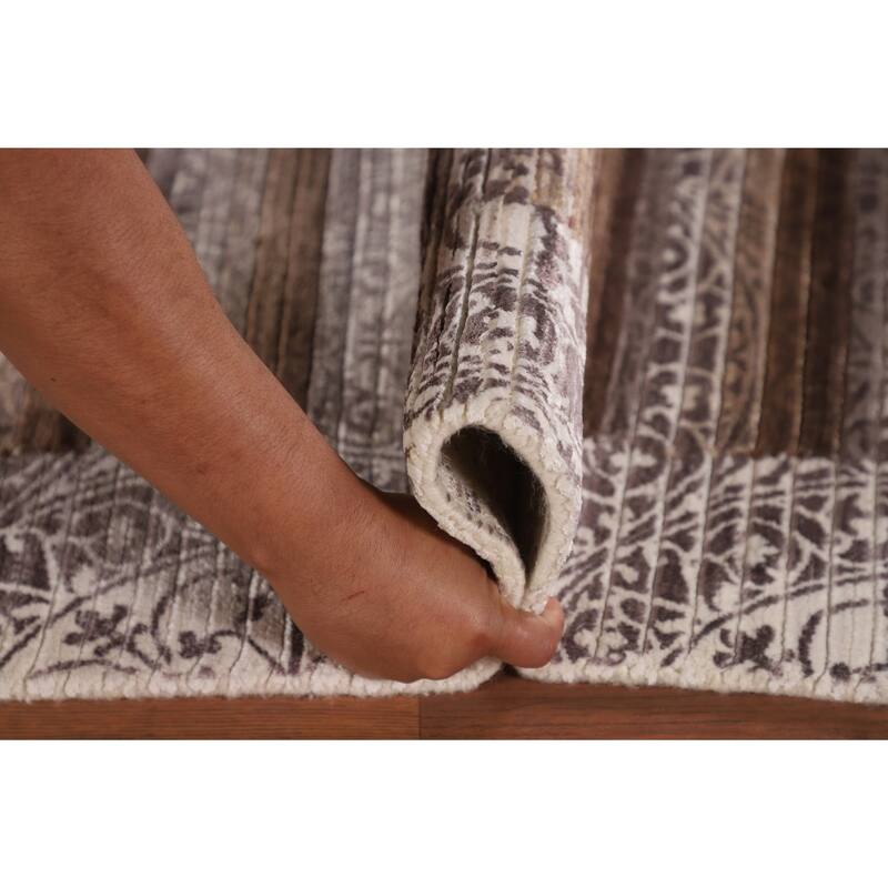Striped Abstract Modern Oriental Accent Rug Handmade Wool Carpet - 2'8"x 4'7"