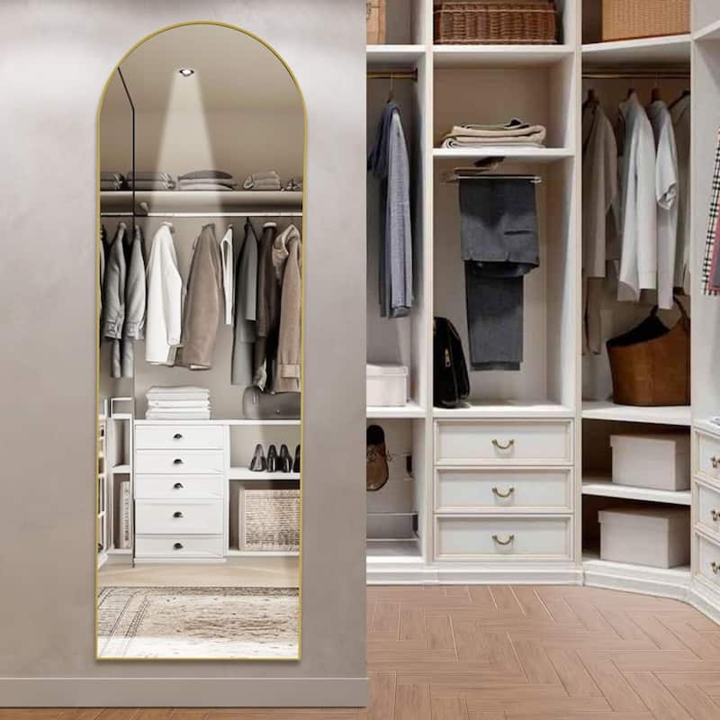 Modern Arched Aluminum Frame Full Length Mirror with Stand for Bedroom, Cloakroom 21" x 64" - 21*64