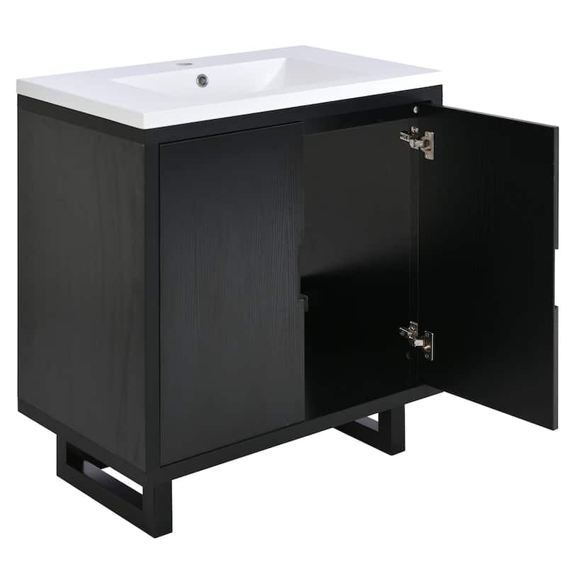 GDFStudio - Zenia Wood & Ceramic 30" Bathroom Vanity Set with Sink & Storage Cabinet Combo
