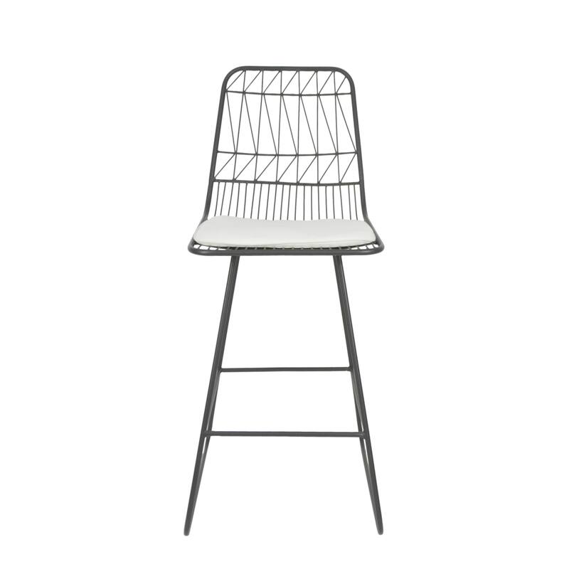 Roomfitters Modern Metal Wire Bar Stools with Cushions, Set of 2 Geometric Sled Base Counter Height Chairs, Grey+Ivory