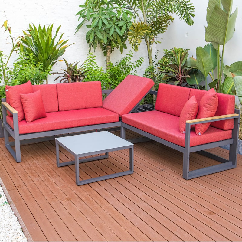 Chelsea 3-Piece Adjustable Headrest All-Weather Sectional Set in Aluminum Frame with Removable Cushion Covers for Indoor/Outdoor