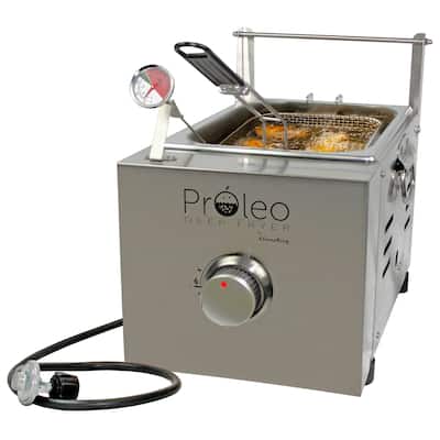 Flame King Proleo Tabletop Propane Deep Fryer with Oil Thermometer