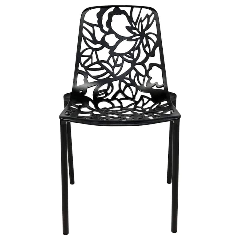 Devon Aluminum Floral Cutout Stackable Dining Chair for Dining Room, Patio, or Garden