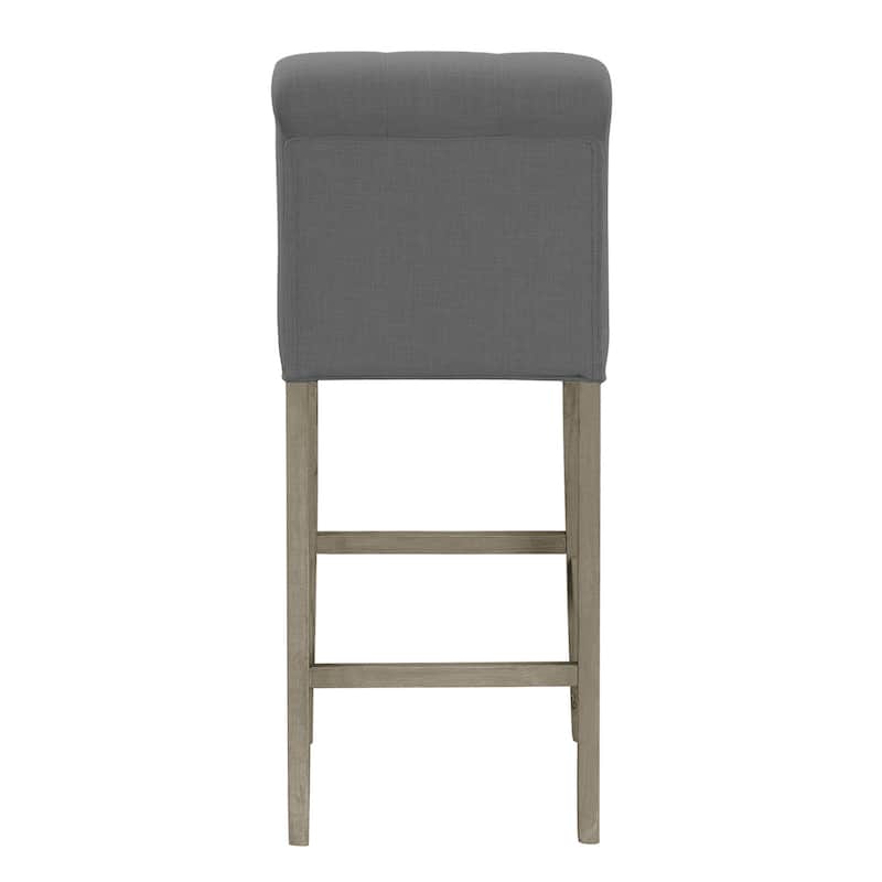 Set of 2 Aleen Grey Fabric Bar Stool with Roll Back and Tufted Buttons