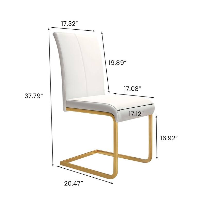 Luxury and Modern Home Dining Side Chair, White Leather Upholstered, Gold Legs, Set of 2, Assembly Needed - 37.80”