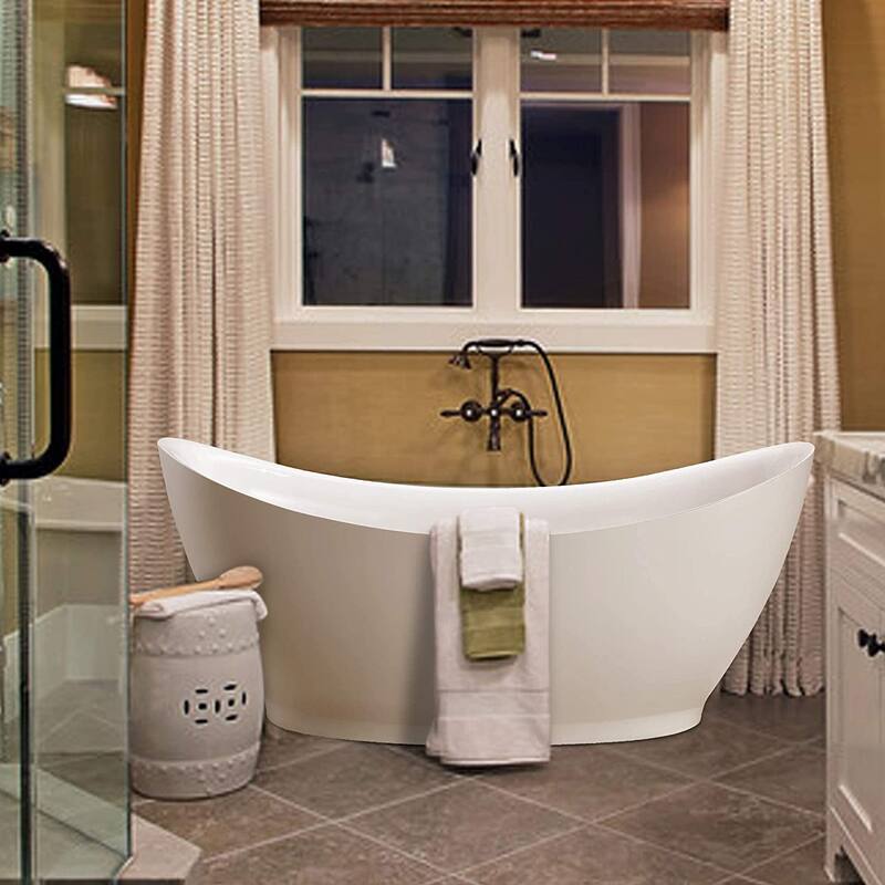 Vanity Art 68" Freestanding Acrylic Soaking Bathtub with Overflow & Pop-up Drain