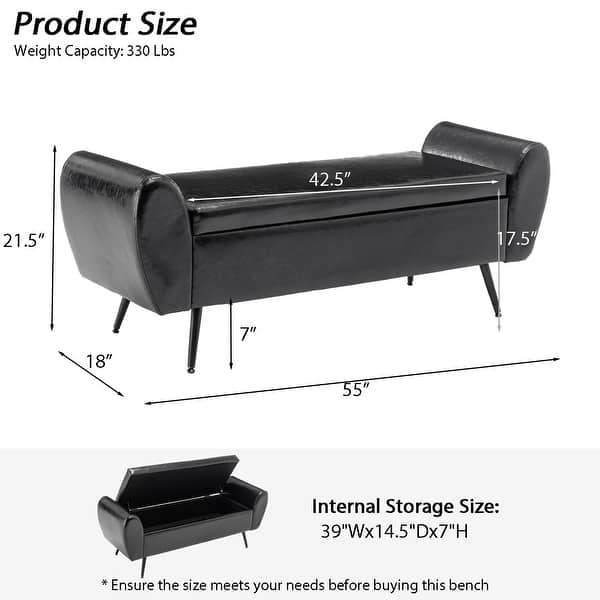 dimension image slide 1 of 20, Upholstered 55"W Flip Top Storage Bench Bedroom Bench Modern End of Bed Bench for Entryway Hallway Window with Gold Legs