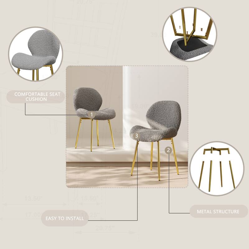 Modern Minimalist Dining Chairs Set with Sturdy Metal Legs and Comfortable Backrest