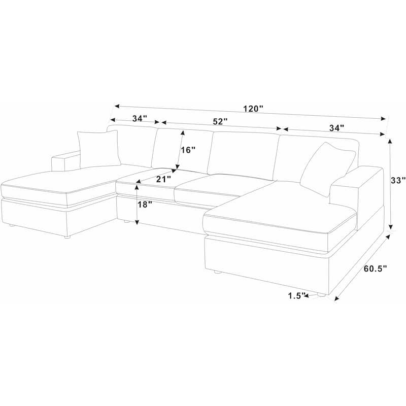 3-Piece Green Corduroy Double-Chaise Sectional: Seats 4, Flexible, Minimalist, Easy to Maintain