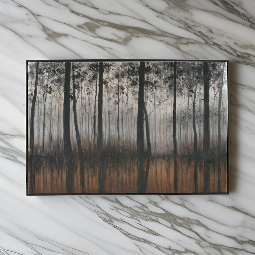 Wood and Canvas Forest Wall Art, Black, Orange and Silver